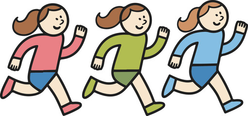 Vector Illustration of Running Girls in Different Colors