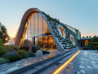 Obraz premium Das grüne Eigenheim, Grüne Energie für die eigenen 4 Wände durch eine Solaranlage, Solarenergie durch Photovoltaik, CO2 Fussabdruck reduzieren und Umwelt schonen