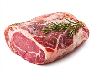Fototapeta premium Raw pork leg and ham on white background