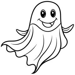 Charming Ghost Flowing Edges & Friendly Expression Line Art Vector