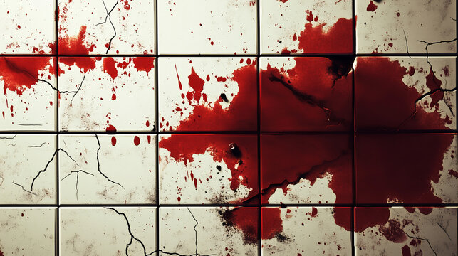 Crime Scene Grunge Red Splatter on White Tiled Background