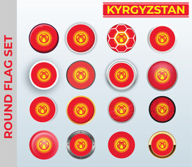 Kyrgyzstan round flag Set with 16 Different Styles