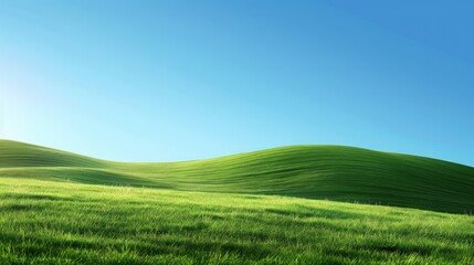 Fototapeta premium Rolling green hills against a clear blue sky.