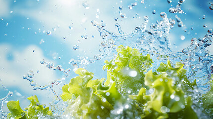 Super Wide Angle Fresh Apple Splash with Lettuce, Water, and Juice in Motion