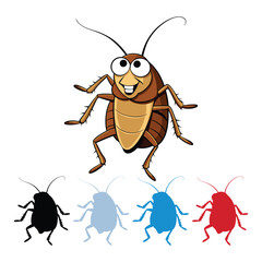 Cartoon funny cockroach on white background