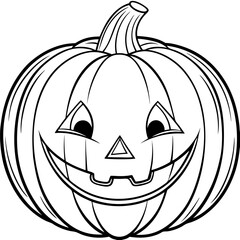 Classic Smiling Pumpkin with Triangular Eyes and Jagged Mouth line art vector