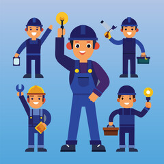 Blue collar worker vector cartoon character vector art
