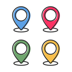 Pin icon set. Map pointers sign set. Location map icon. Specific geographic location with circular indicator. Map pointer GPS location. Editable stroke. Vector illustration