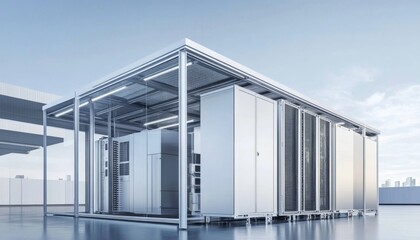 Obraz premium Innovative modular data center design showcases efficiency.