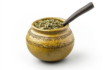 Yerba mate tea on white background