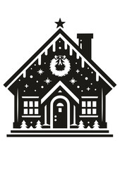 Winter House SVG, Christmas SVG, Santa Claus SVG, Holiday SVG, Snowflake SVG, Snowfall SVG, Cold SVG, Ice SVG, Winter House Silhouette, Design, Decor, Cut file for Cricut SVG, JPG, PNG