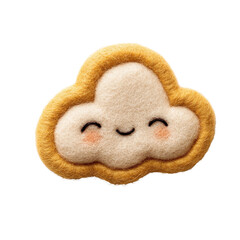 A cute, handcrafted felt cloud with a happy face, perfect for children's decor or playful art projects., isolated on a transparent background.