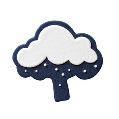 A whimsical felt tree design featuring a white cloud and falling snow, perfect for winter-themed crafts and decor., isolated on a transparent background.