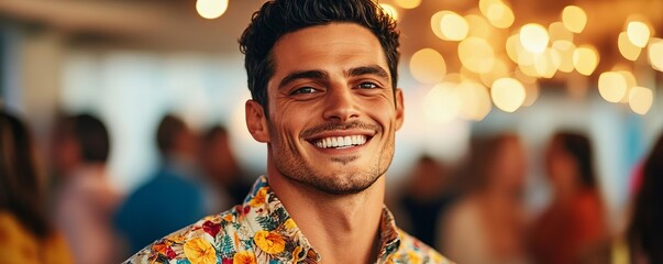 Cheerful Gemini man at a party, reflecting his outgoing and sociable nature