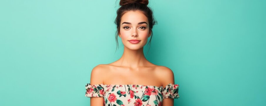 Charming Libra woman in a floral dress, reflecting her appreciation for aesthetics and beauty