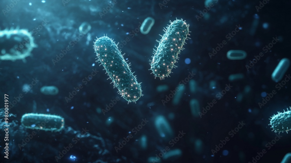 Poster a vibrant display of bacterial organisms is observed under a microscope, highlighting their unique s