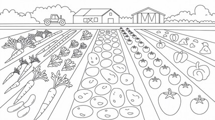 Fototapeta premium farm vegetables outline coloring book page line art drawing
