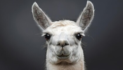 Fototapeta premium portrait of a llama isolated on solid gray background