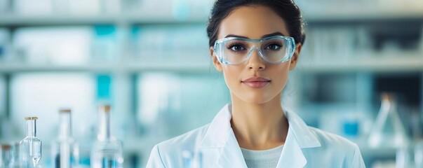 Visionary Aquarius woman in a science lab, capturing her passion for innovation and progress