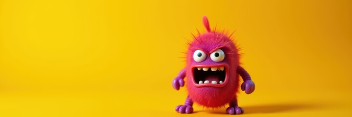 Fototapeta premium A vibrant pink monster with spiky fur and an expressive face, perfect for playful designs, children's content, and marketing materials aimed at a young audience.