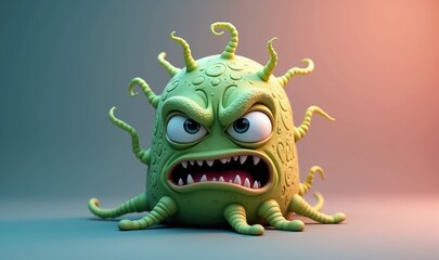 A vibrant, cartoonish monster with an angry expression, ideal for playful branding, children's content, or fun educational materials.