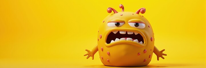 This quirky yellow monster character with a fierce expression is perfect for playful branding, children's products, or educational materials.