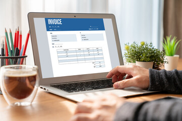 Invoice on computer screen from accounting application. Computer program for financial and budget...