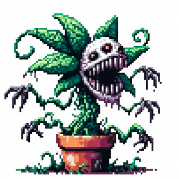 carnivore plant in a pot pixel art
