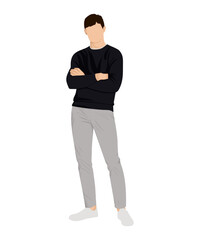 Vector illustration of a man in a black sweater and light gray pants.