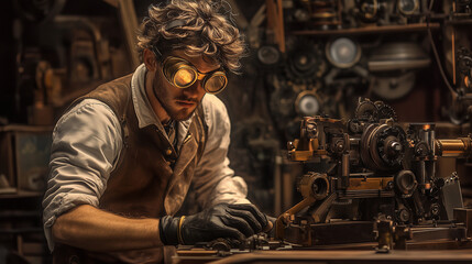 Steampunk inventor in leather vest