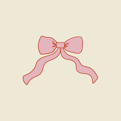 Vector illustration of pink bow on isolated background. Coquette and balletcore aesthetic. Hand drawn ribbon clipart for birthday, wedding, holidays, valentines day, etc.