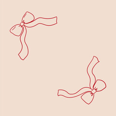 Vector illustration of ribbons in linear sketch style. Template for holiday greeting card. Frame with cute feminine bows. Coquette core aesthetic