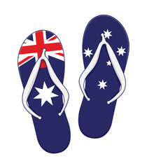 simple pair of flip flops thongs with australian flag top view transparent background