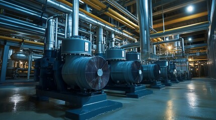 Industrial Machinery and Piping System in a Factory