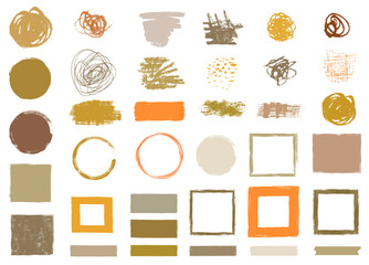 Vector pencil scribbles, round and rectangular frames and borders, labels and notes with rough jagged edges
