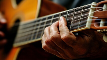 Playing Acoustic Guitar Close-Up