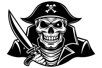 Vector Illustration Of Skull Pirate With Knife