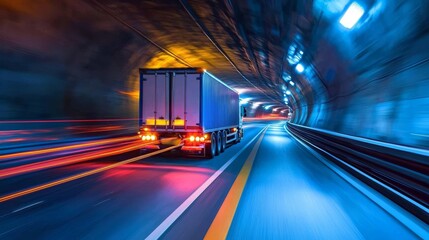 Fototapeta premium Speeding Delivery Truck in Colorful Tunnel Racing Against Time