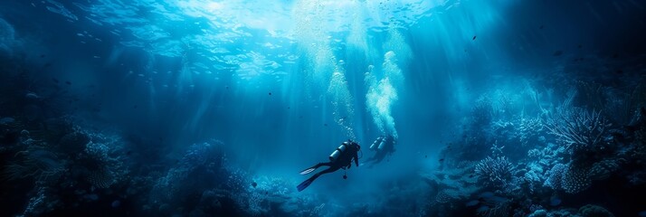 Two people are swimming in the ocean