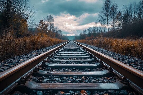Train Tracks Leading Into the Distance, Dramatic Sky, Perspective, Journey