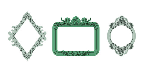 A set of different decorative frames or borders of different shapes in a flat style. Frames for photos or stories. Hand drawn vector illustration.