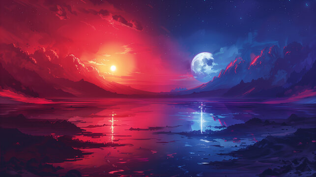 versus background image, day and night with sun and moon, left and right, sports match wallpaper