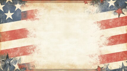 Vintage American flag background with textured borders and faded colors for creative patriotic projects