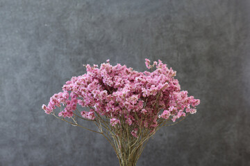 グレー背景のドライフラワーにしたスターチス