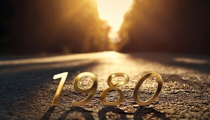 Golden 1980 Numbers on Road at Sunset