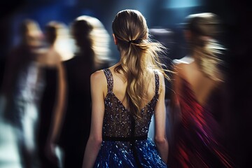 Fashion week and fashion show. Models on the catwalk.