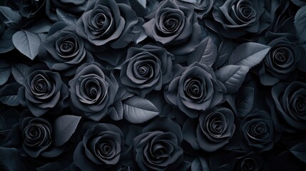 Black roses background top view