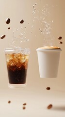 two floating coffee cups with sleek, minimalist design  "ai generated"