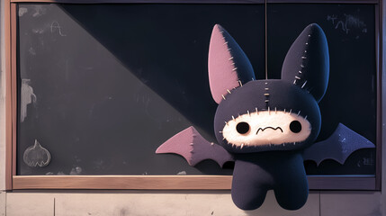 かわいいフェルト風のコウモリと黒板