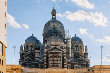 Obraz premium View of Marseille Cathedral of Saint Mary Major on sunny day, Marseille, France. High quality photo